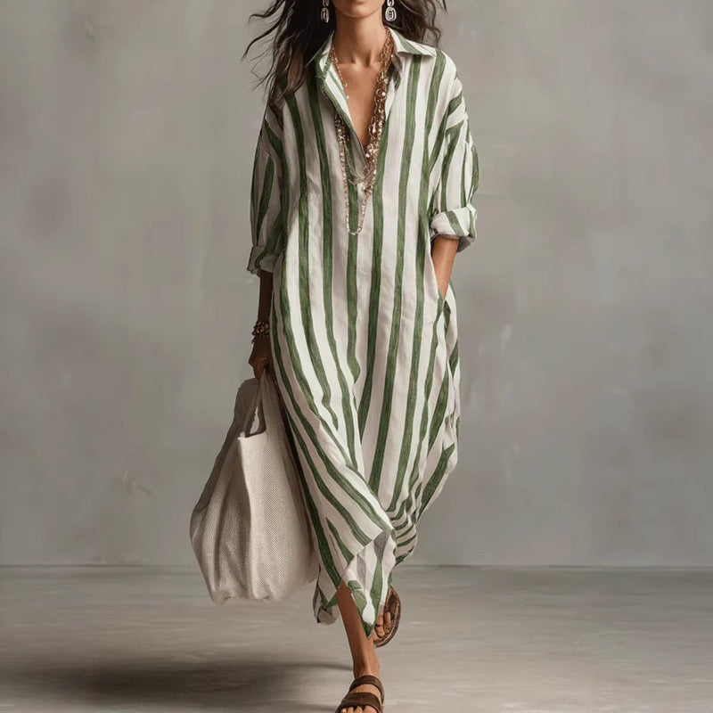 Split Collar Short Sleeve Midi Dresses - green