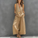 Casual Sleeveless Tank Top And Wide-Leg Pants