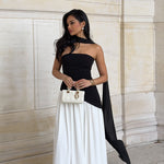 Statement: Strapless Color-Blocked Midi Dress