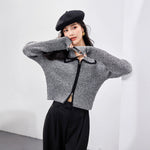 Black and Gray Contrast Double-Zipper Knit Cardigan