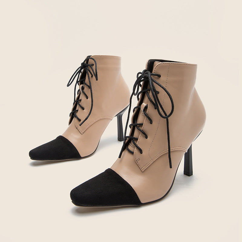 Short High Heel Boots - Apricot