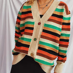 Contrast Stripes Button Up Long Sleeve Cardiganrunwayfashonista.com