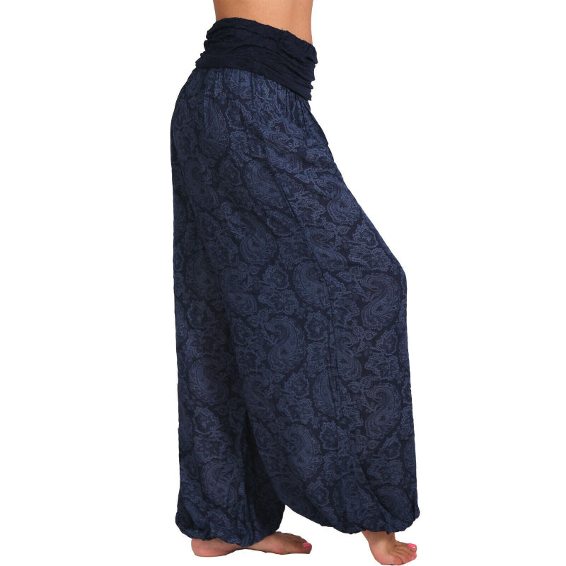 High-Waist Digital Print Wide Harem Pants