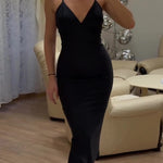 Black Rhinestone Backless Bodycon Midi Dress