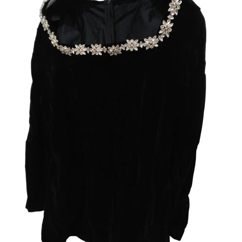 Floral Embellished Square Neck Mini Dress - black
