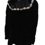 Floral Embellished Square Neck Mini Dress - black