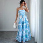 Ethnic Style Strapless Maxi Dress - light blue