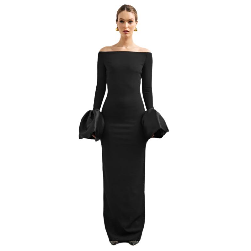 Off Shoulder Flower Bud Cuffs Dress