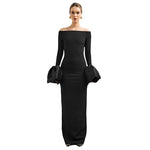 Off Shoulder Flower Bud Cuffs Dress