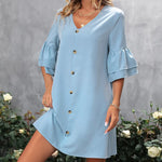 V-Neck Half Sleeve Mini Dress - runwayfashionista.com