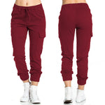 The Ultimate Utility: Women’s Elastic Waist String Side Pocket Pants - burgundy