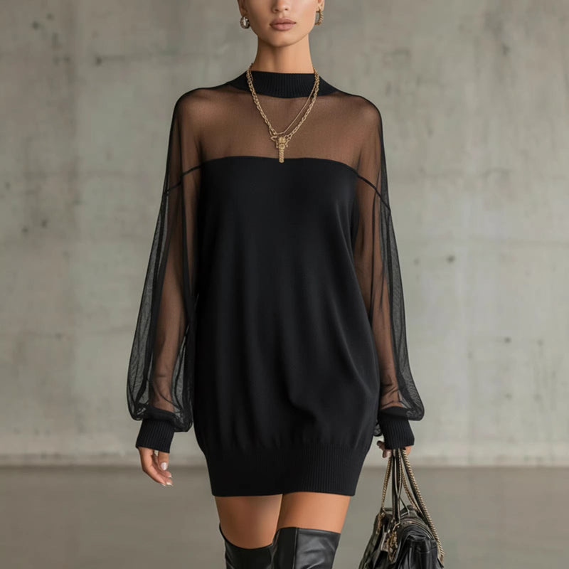 O Neck Long Sleeve Pullover Party Dresses - black