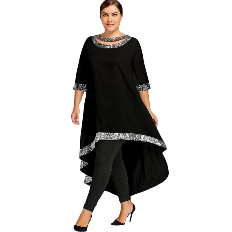 Glamorous Plus Size Sequined Dip Hem Dress