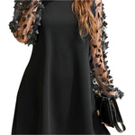 Round neck butterfly mesh long sleeve mini dress - runwayfashionista.com
