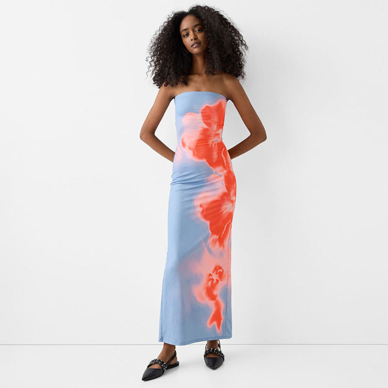 Bold & Chic: Strapless Floral Slip Midi Dress