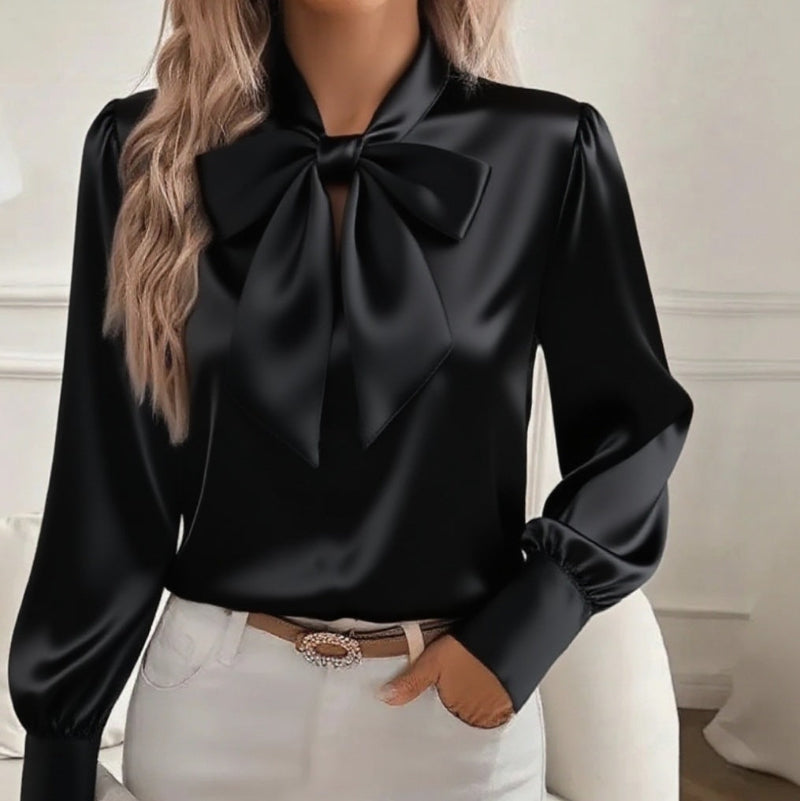 Elegant Bow-tie Temperament Blouse - black