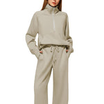 Half Zip Long Sleeve Sweatshirt And Wide Leg Pants Set