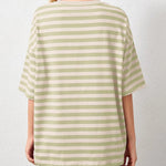 Casual Striped Quarter Sleeve T - Shirt - runwayfashionista.com