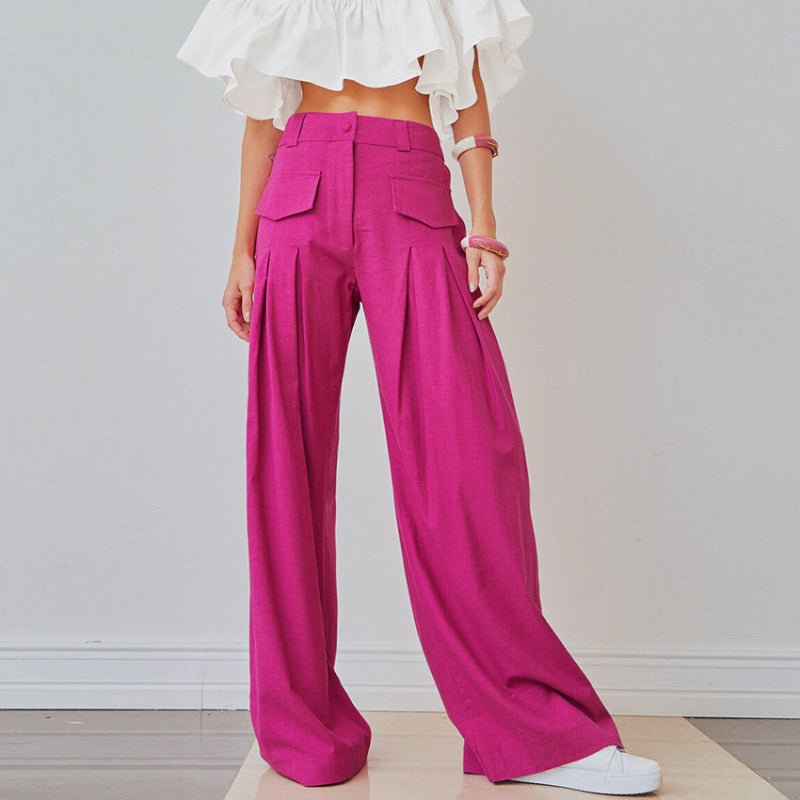 The Power Move: Rose Red Cotton-Linen Wide Leg Pants