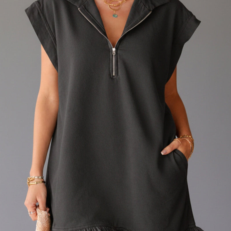 V-Neck Sleeveless Mini Dress - black