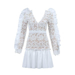 V-neck Ruffle Lace Mini Dress