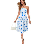 Tie-up Midi Dress with Large Polka Dots- light blue