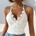 Halter Neck Lace Bodysuit - runwayfashionista.com