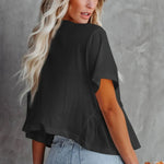Tied Plunge Short Sleeve Blouse - runwayfashionista.com