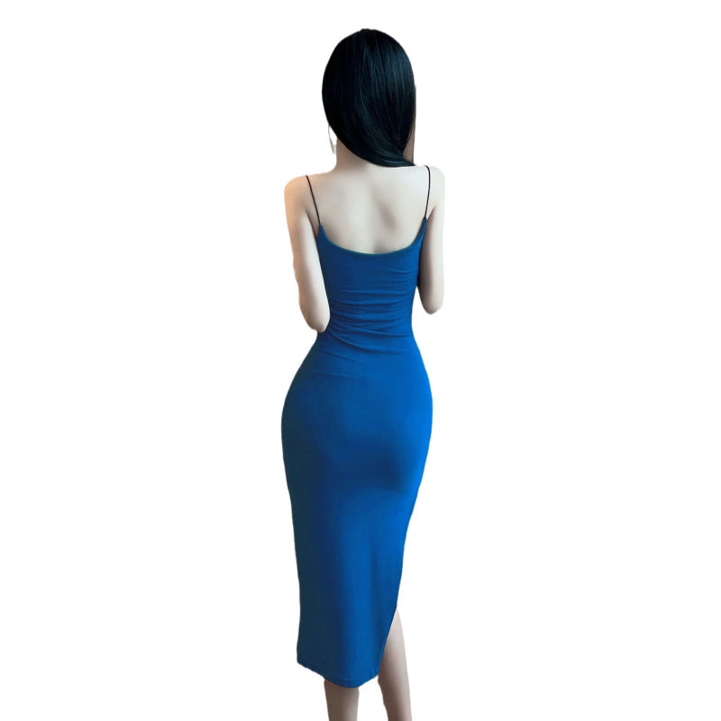 Elegant One-Shoulder Bodycon Midi Dress - blue