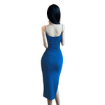 Elegant One-Shoulder Bodycon Midi Dress - blue