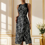 Slit Rose Round Neck Sleeveless Midi Dress - runwayfashionista.com