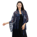 Flower Sequin Embroidered Long Fringe Shawl