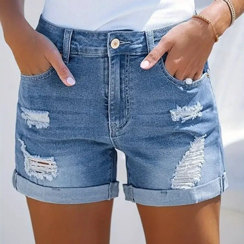 Straight-Leg Casual Denim Shorts