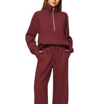 Half Zip Long Sleeve Sweatshirt And Wide Leg Pants Set