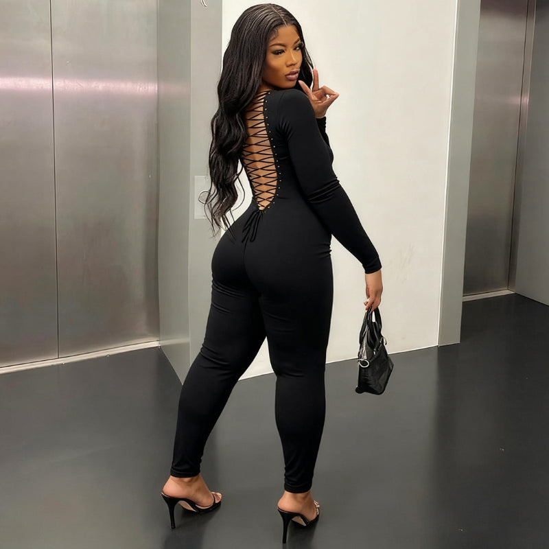 Solid Backless Bodycon Jumpsuit