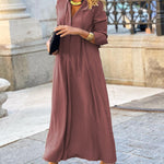 Elegant Long-Sleeved Midi Shirt Dress - mauve