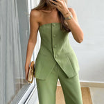 Graceful Tube Top And Straight Pants Trousers Set