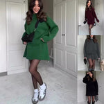 Long Sleeve Pullover Elegant Solid High Waist Mini Skirt Outfit