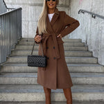 Long Sleeve Coat With Belt - brown