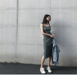 Chic Mid-Length A-Line Strap Dress - grey