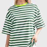 Casual Striped Quarter Sleeve T - Shirt - runwayfashionista.com