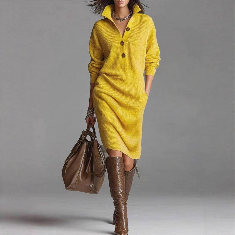 Long-Sleeved Sweater Dress: Chic Comfort - yellow