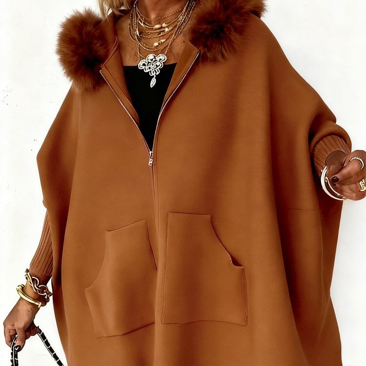 Plush Hooded Zip-up Knitted Jacket