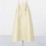 Irregularly Shaped Button-decorated Pleated Midi Skirt