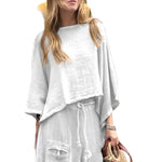 Relaxed Asymmetric Top and Maxi Skirt Set - white