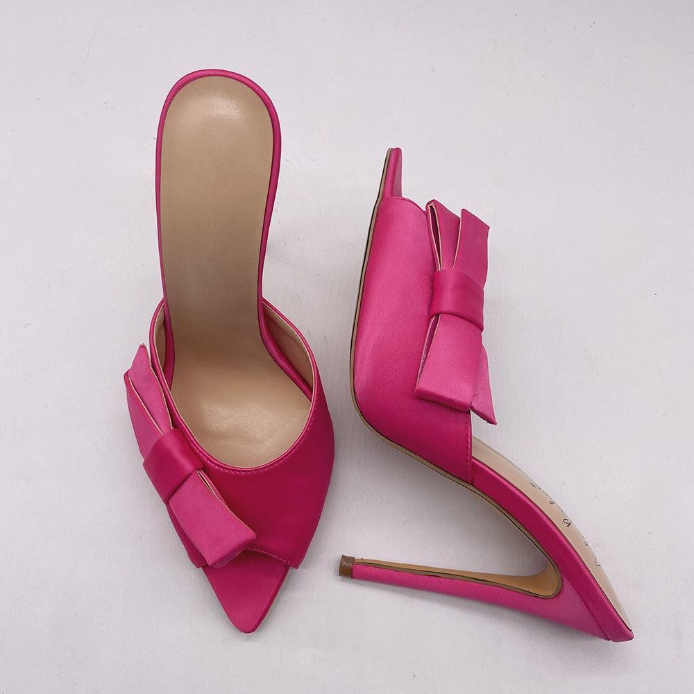 Pointed bow thin high heels