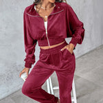Long Sleeve Cropped Top and Pants Set - runwayfashionista.com