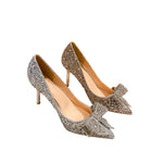 Sequin Rhinestone Bow High Heels