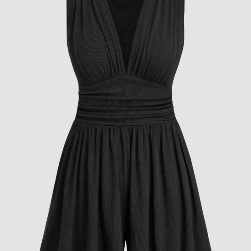 Pleats and Decorative Grooves Sleeveless Romper - rnwayfashionista.com