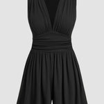 Pleats and Decorative Grooves Sleeveless Romper - rnwayfashionista.com